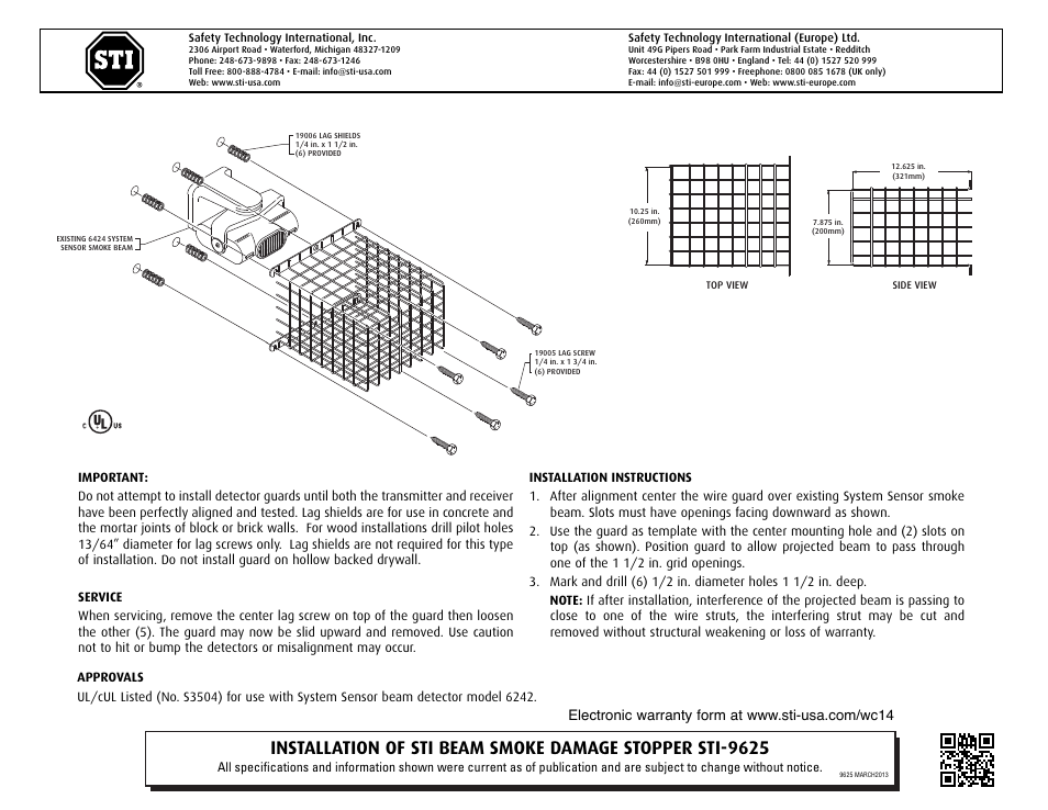 STI 9625 User Manual | 2 pages