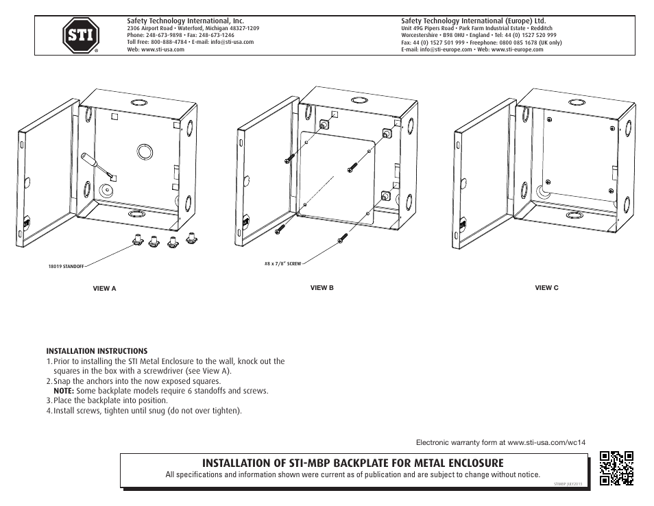 STI MBP1316 User Manual | 1 page