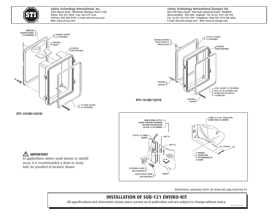 STI SUB-121 User Manual | 1 page