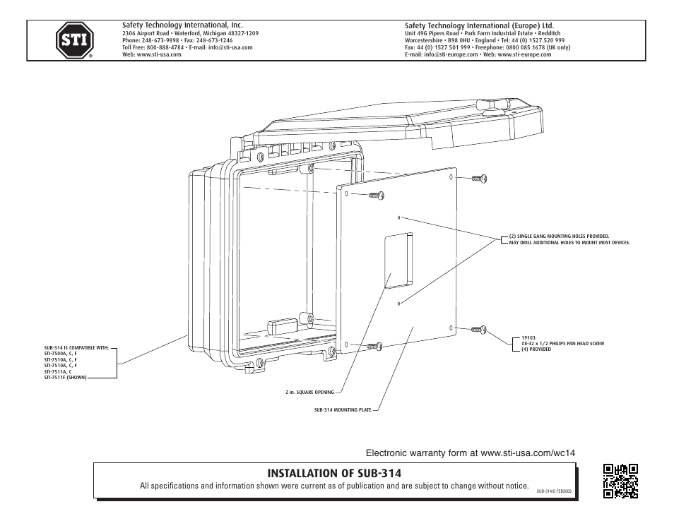 STI SUB-314 User Manual | 1 page