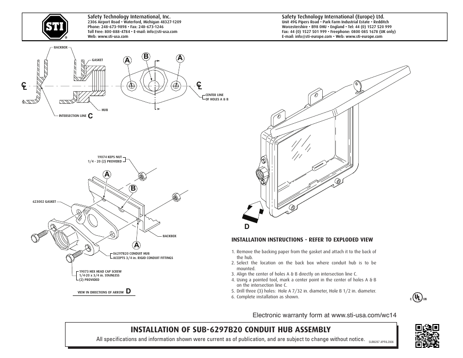 STI SUB-6297B20 User Manual | 1 page