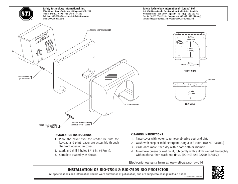 STI BIO-7505 User Manual | 1 page