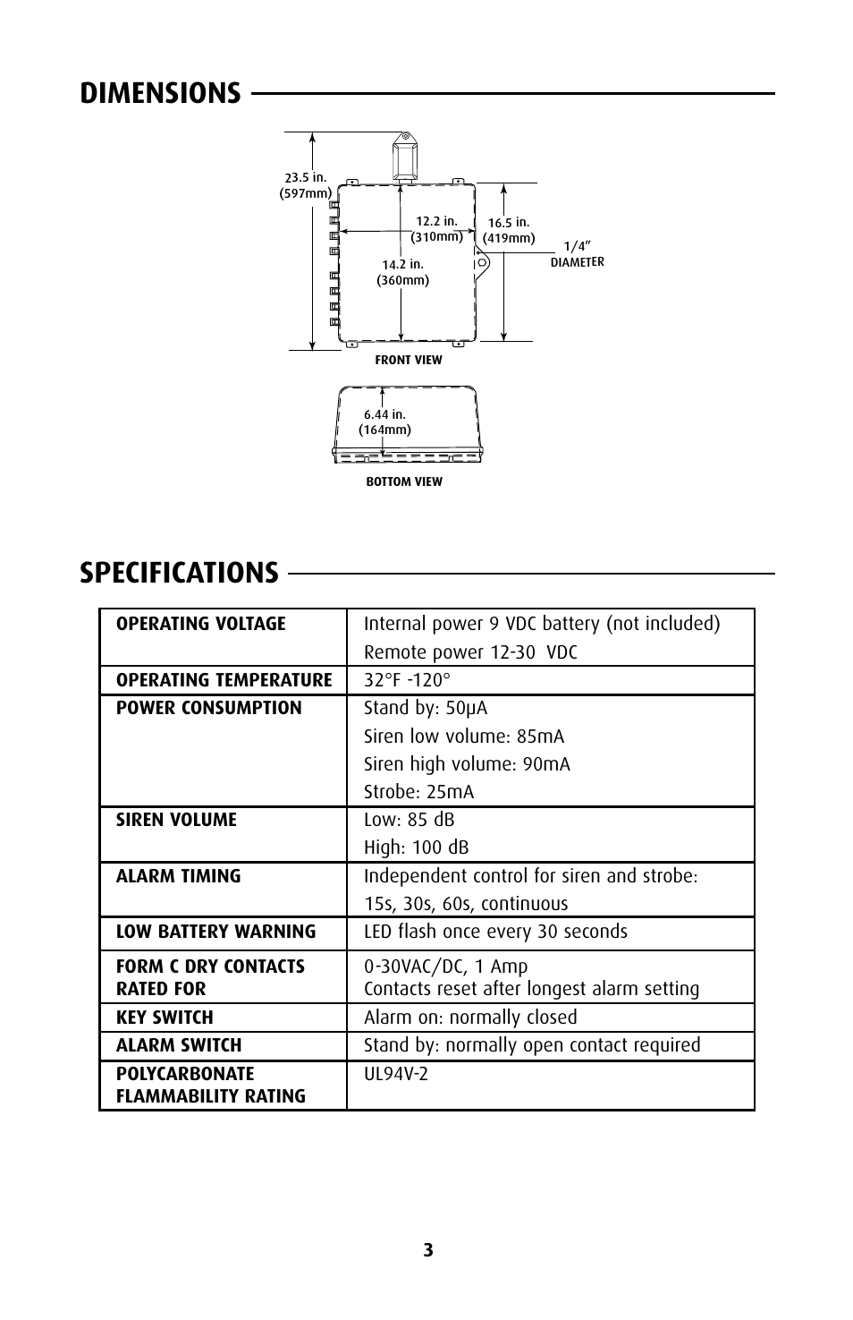 Dimensions, Specifications | STI 7535 User Manual | Page 3 / 8