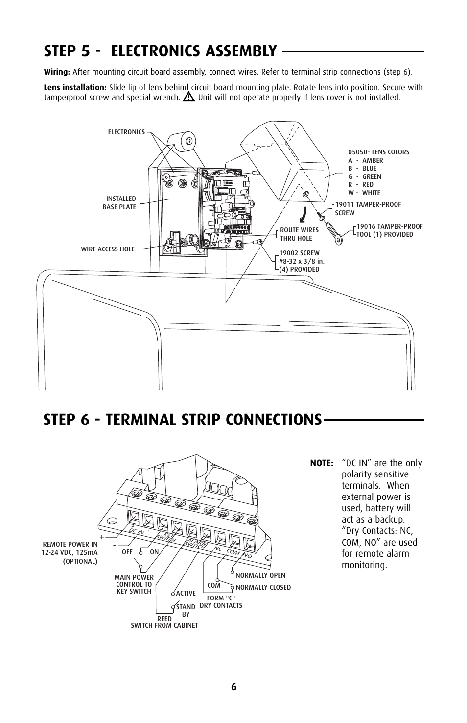 Step 5 - electronics assembly, Step 6 - terminal strip connections | STI 7535 User Manual | Page 6 / 8