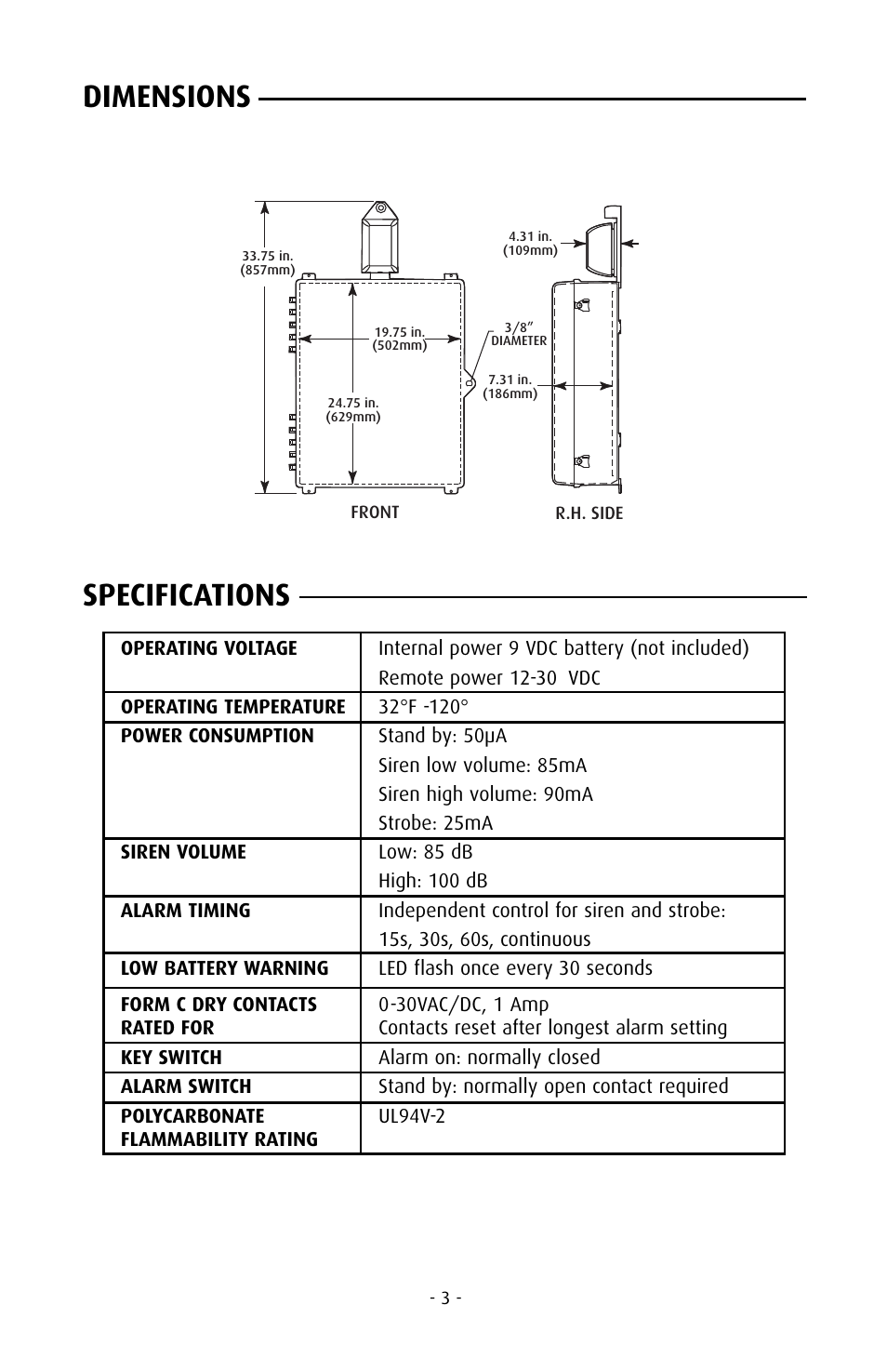 Dimensions, Specifications | STI 7555 User Manual | Page 3 / 8