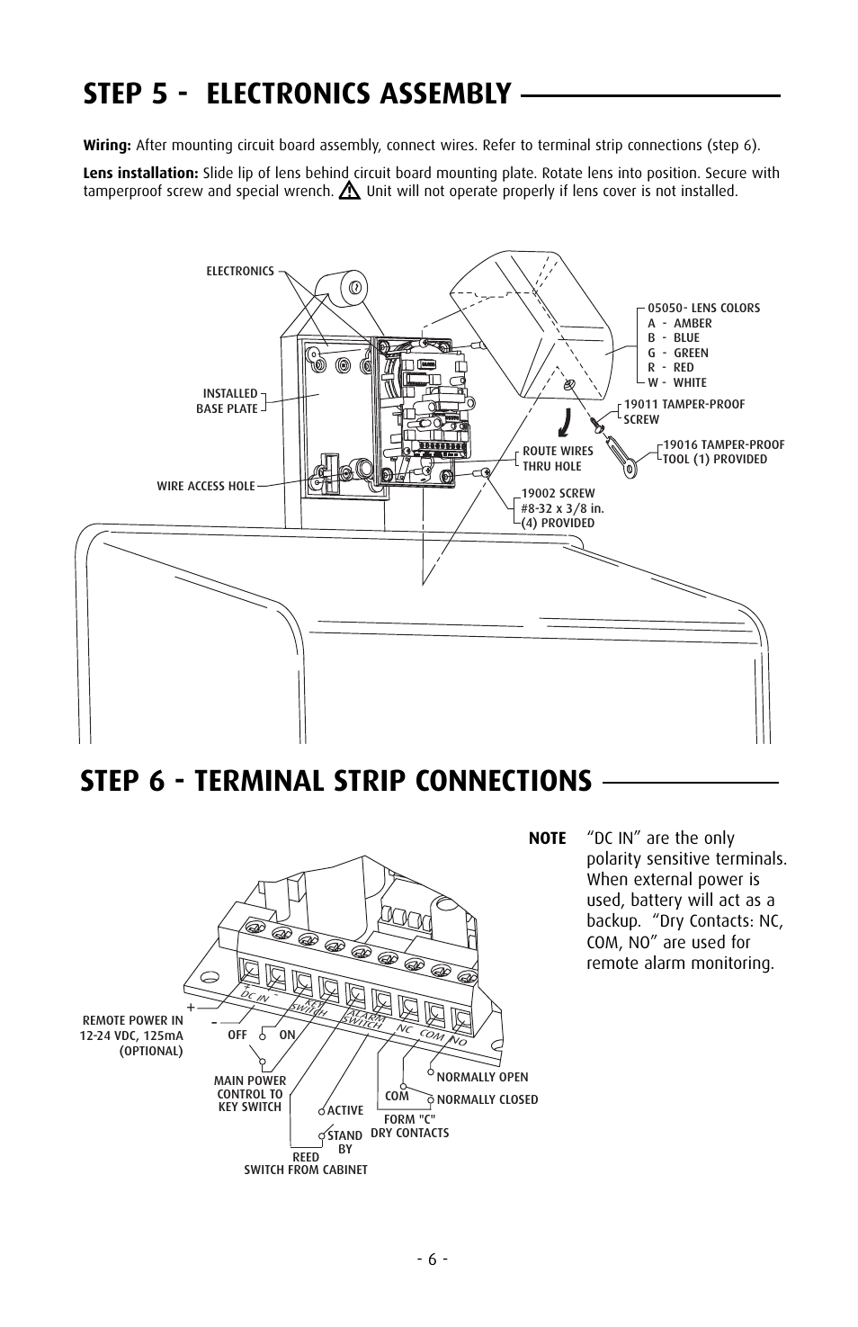 Step 5 - electronics assembly, Step 6 - terminal strip connections | STI 7555 User Manual | Page 6 / 8