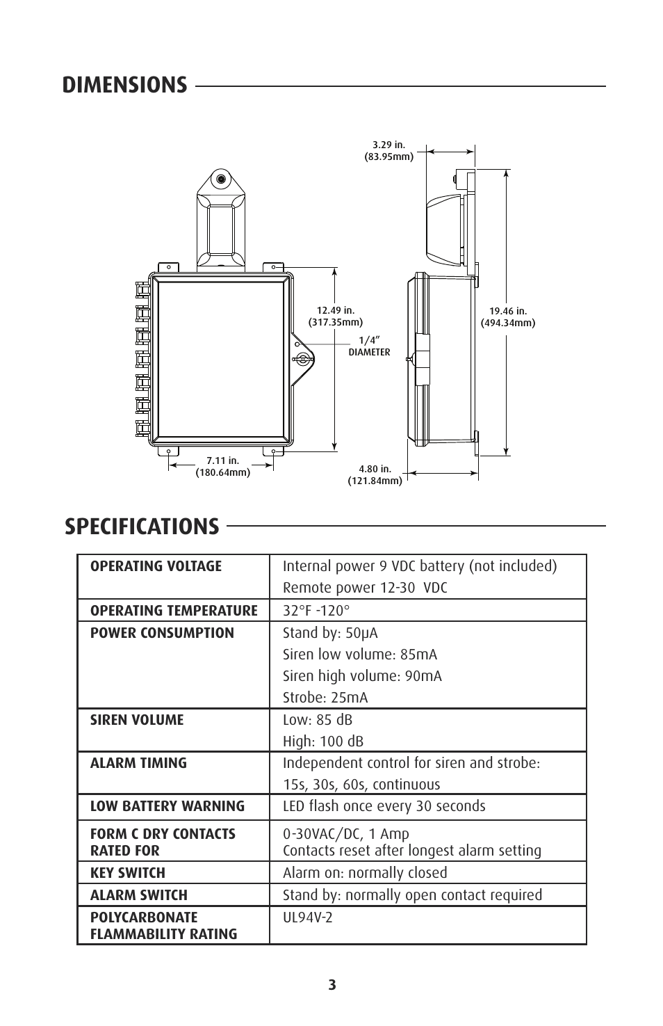 Dimensions specifications | STI 7525 User Manual | Page 3 / 8