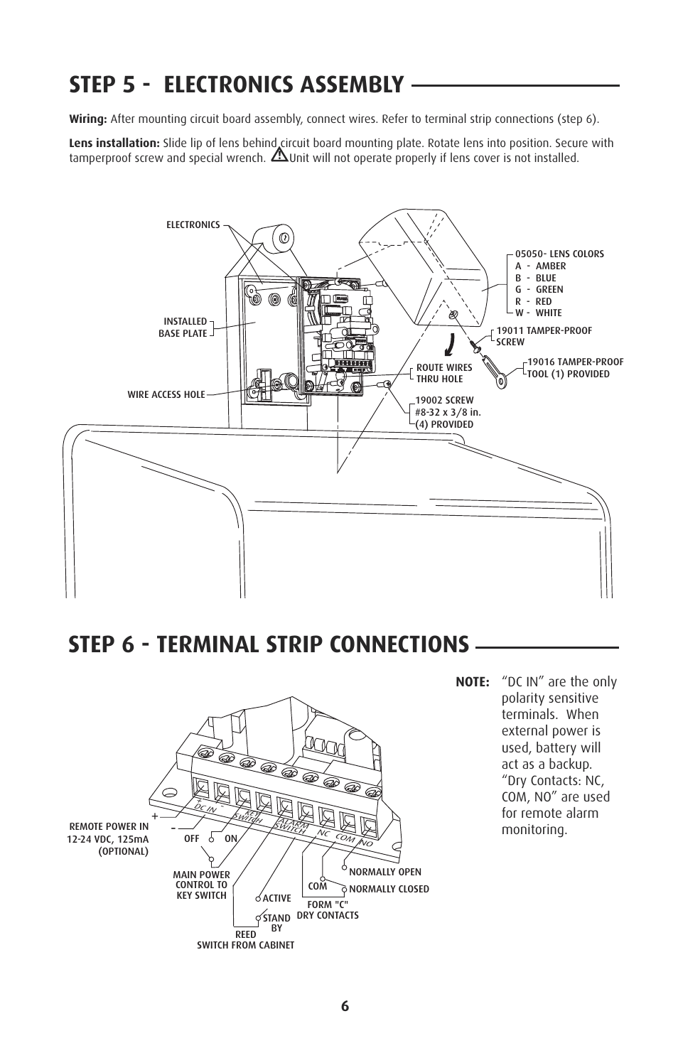 Step 5 - electronics assembly, Step 6 - terminal strip connections | STI 7525 User Manual | Page 6 / 8