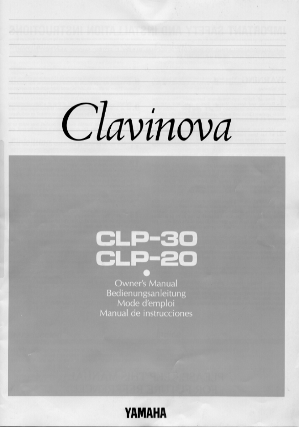 Yamaha Clavinova CLP-20 User Manual | 11 pages