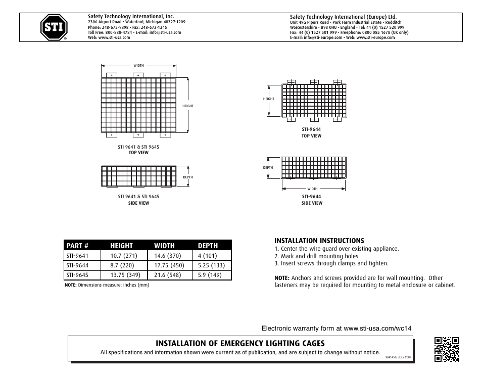 STI 9645 User Manual | 2 pages
