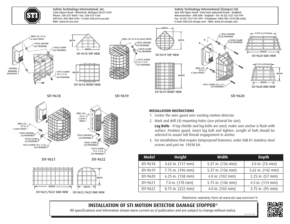 STI 9622 User Manual | 2 pages