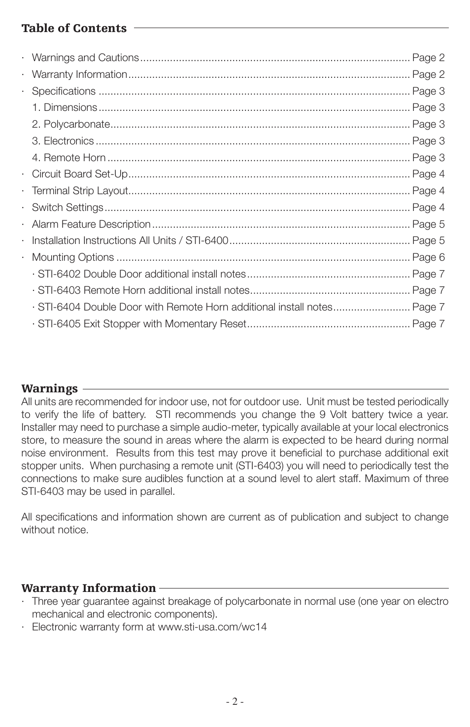 STI 6402WIR User Manual | Page 2 / 8