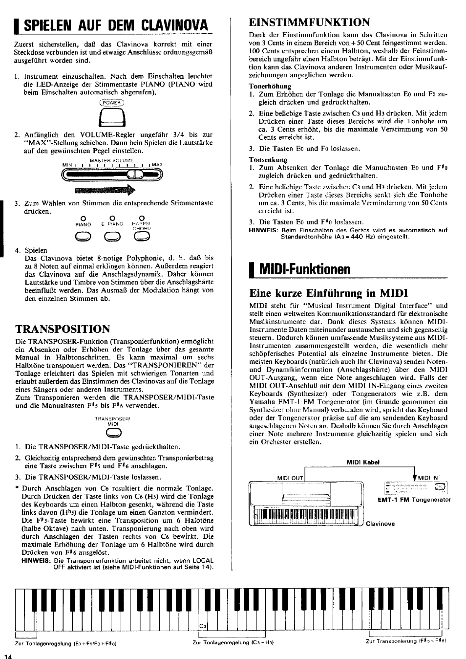 I spielen auf dem claviwova, I midi-funktionen, Spielen auf dem clavinova | Midi-funktionen, Ттпттштп штп, Штпшпт1, Spielen auf dem claviwova, Transposition, Einstimmfunktion, Midi-funktionen eine kurze einführung in midi | Yamaha CLP-250 User Manual | Page 10 / 17