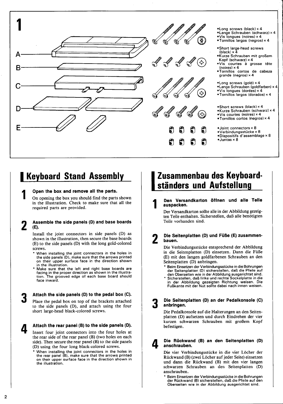 I keyboard stand assembly, Zusammenbau des keyboard ständers und aufstellung, Keyboard stand assembly | A- b | Yamaha CLP-250 User Manual | Page 4 / 17