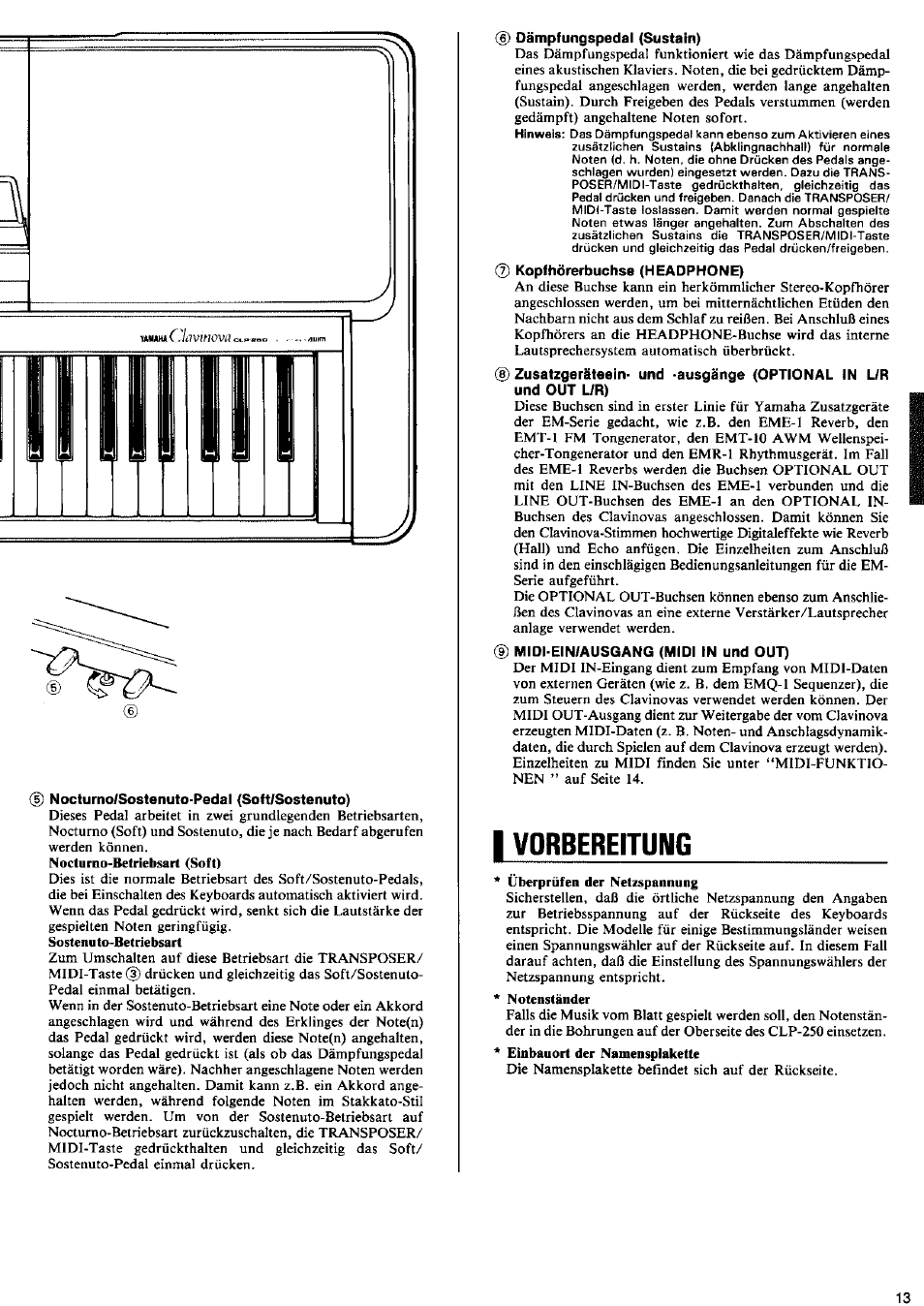 I vorbereitung, Vorbereitung | Yamaha CLP-250 User Manual | Page 9 / 17