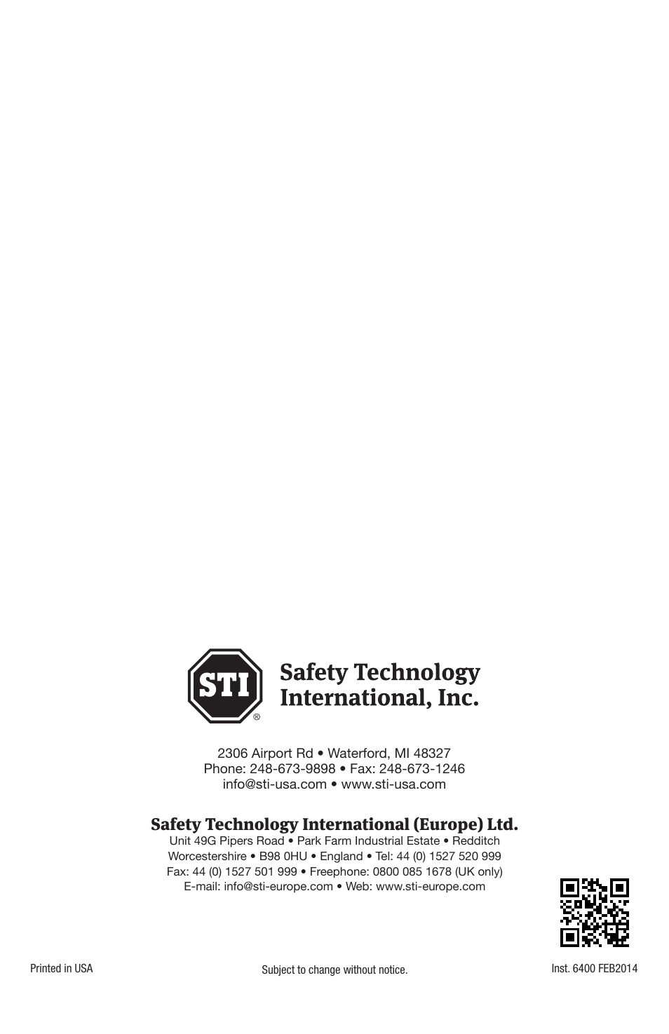 Safety technology international (europe) ltd | STI 6406 User Manual | Page 9 / 9