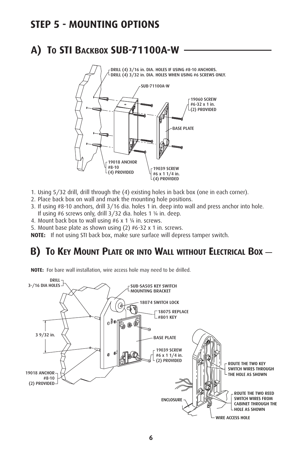 A) t, Sti b, Step 5 - mounting options | Ackbox, Ount, Late or into, All without, Lectrical | STI SUB-SA505 User Manual | Page 6 / 8