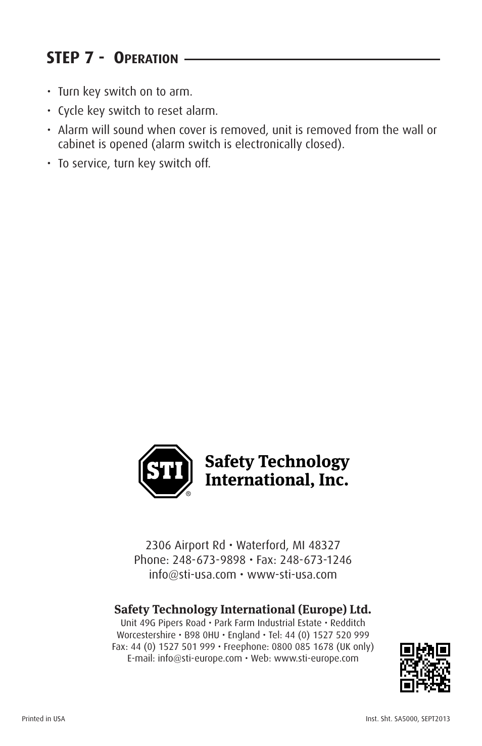 Step 7 - o | STI SUB-SA505 User Manual | Page 8 / 8