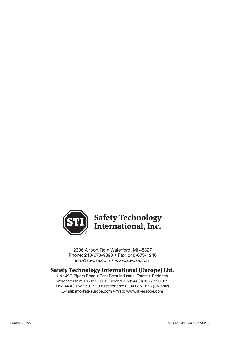 Safety technology international (europe) ltd | STI AP-1-G-I User Manual | Page 8 / 8