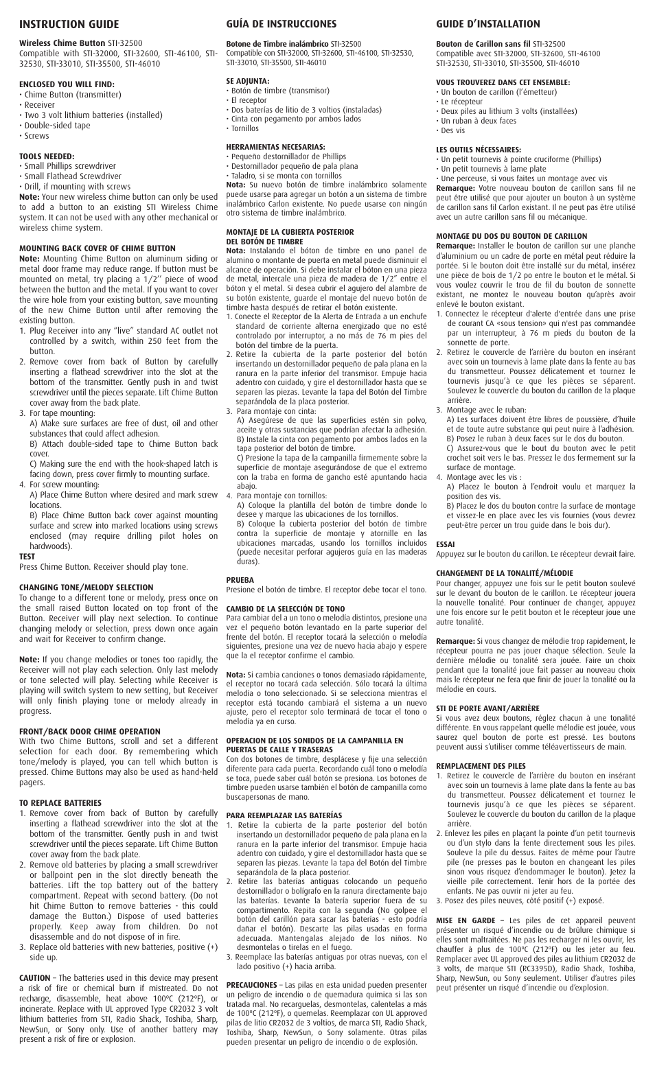 STI 32500 User Manual | 2 pages