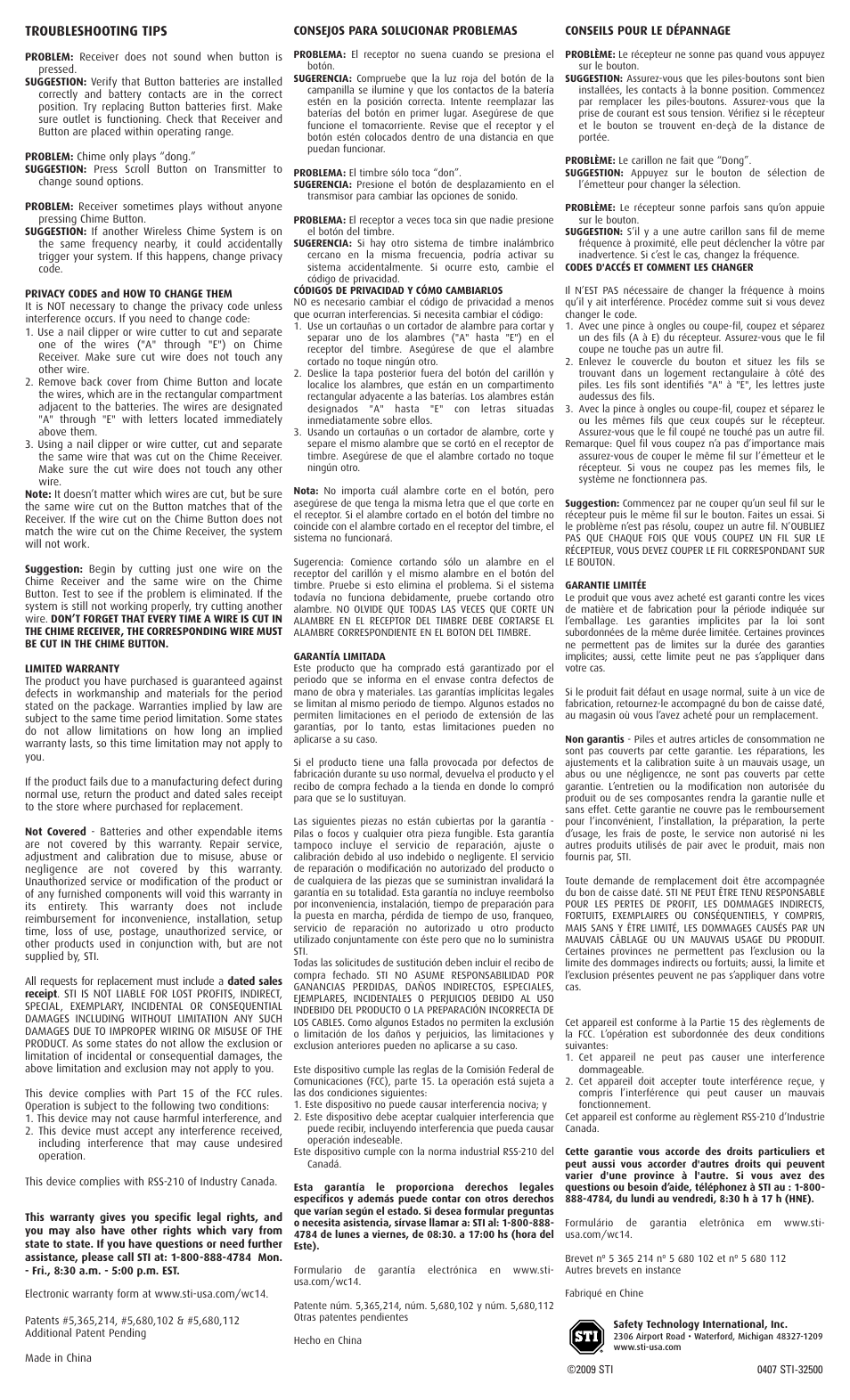 Troubleshooting tips | STI 32500 User Manual | Page 2 / 2