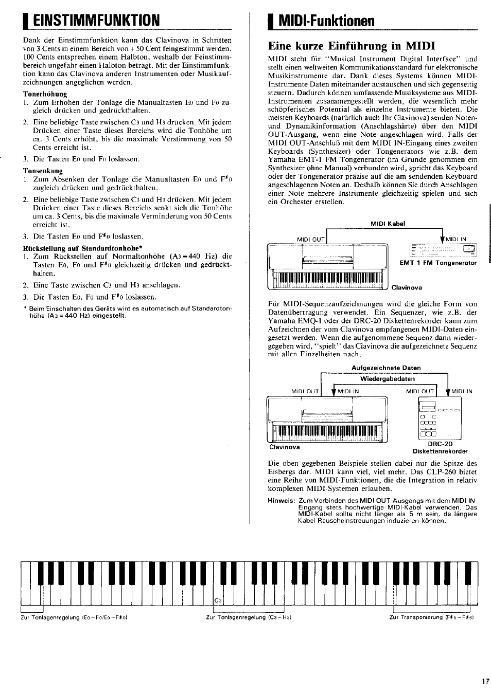 Eimstimmfunktion, Midi-funktionen, Eine kurze einführung in midi | Yamaha CLP-260 User Manual | Page 11 / 19