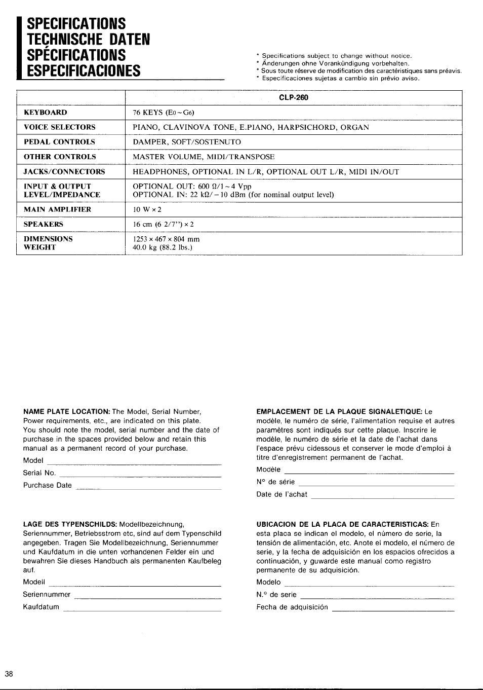 Yamaha CLP-260 User Manual | Page 16 / 19