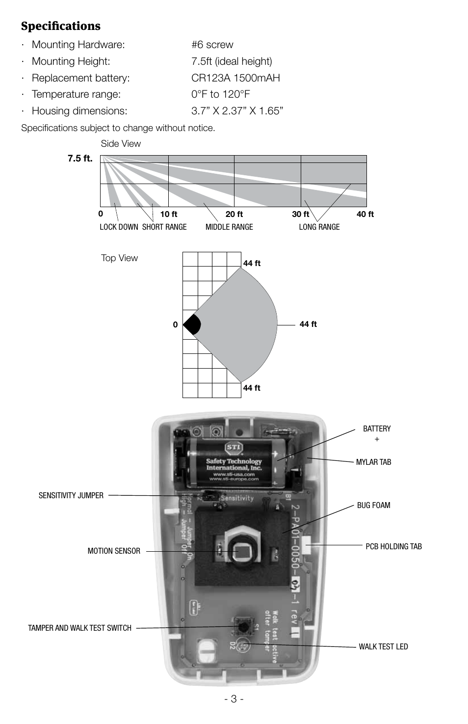 Specifications | STI 34709 User Manual | Page 3 / 4