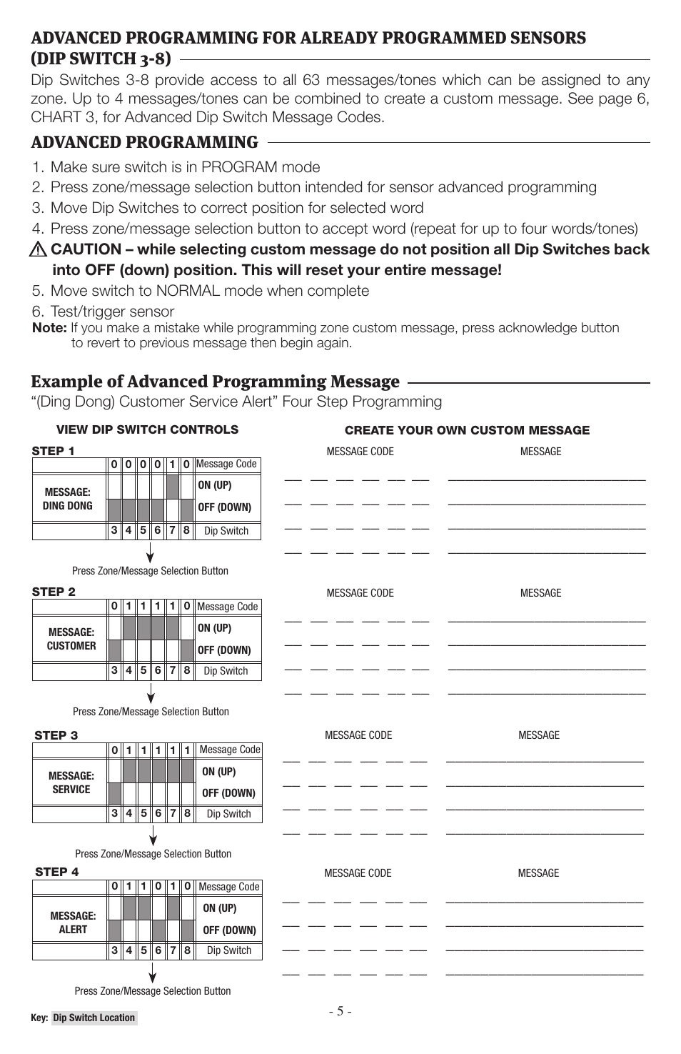 Advanced programming, Example of advanced programming message | STI V34750 User Manual | Page 5 / 8