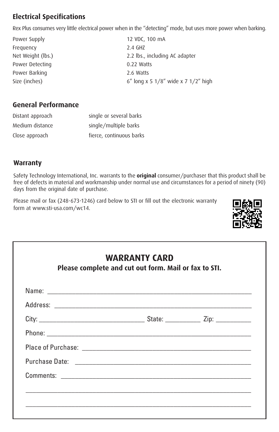 Warranty card | STI ED-50 User Manual | Page 3 / 4