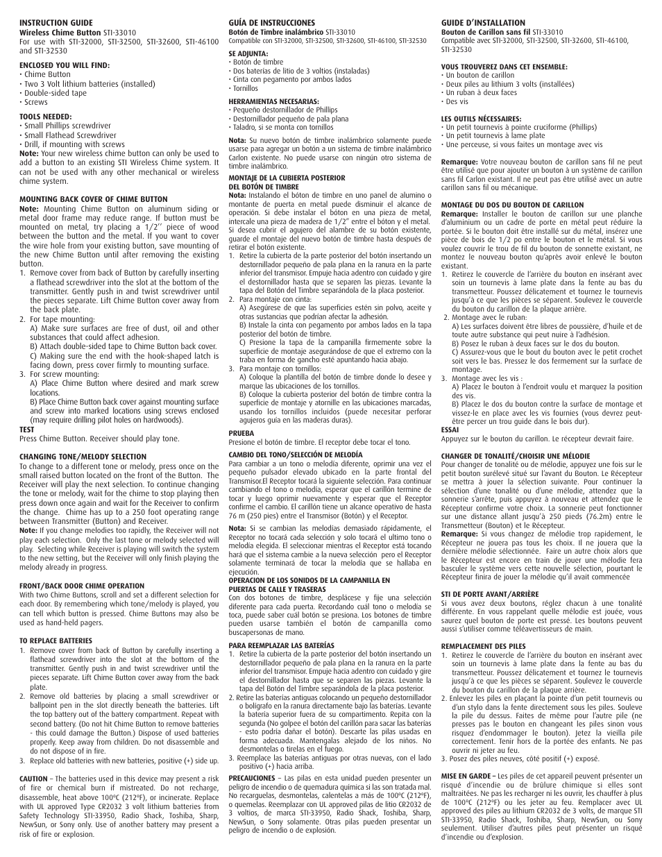 STI 33010 User Manual | 2 pages