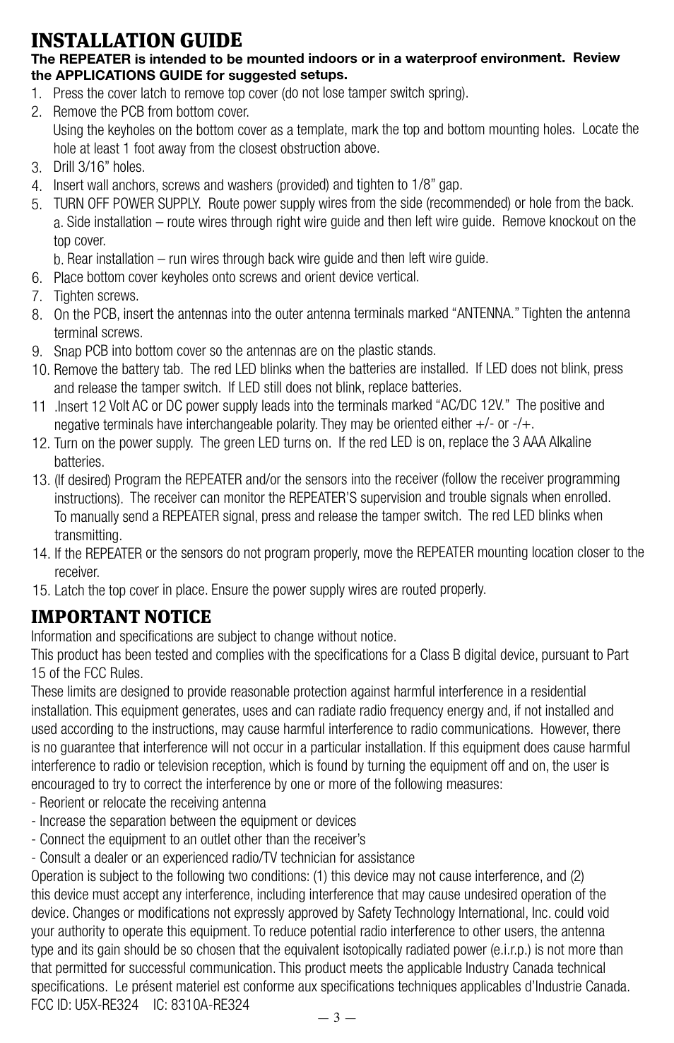 Installation guide, Important notice | STI 34109 User Manual | Page 3 / 6