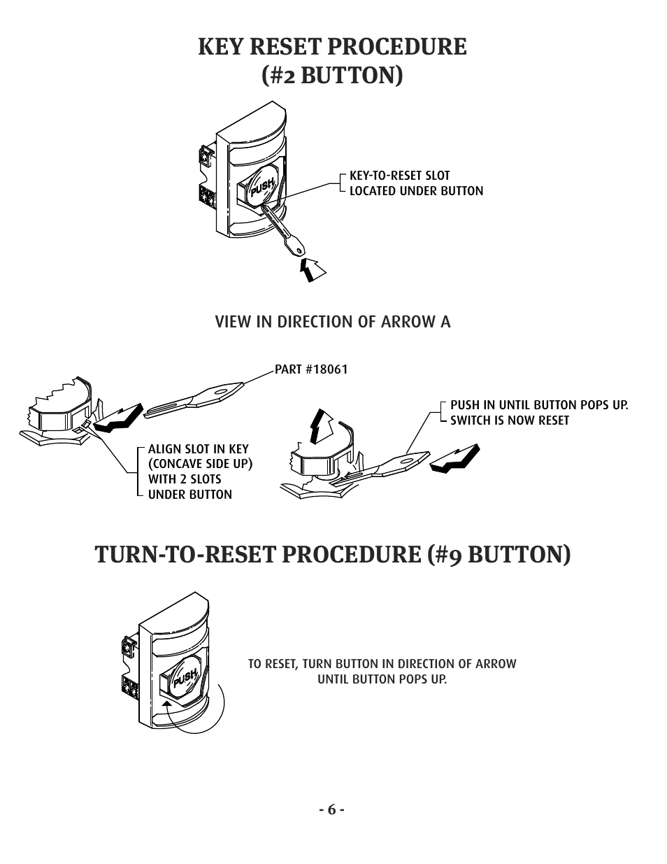 Key reset procedure (#2 button), Turn-to-reset procedure (#9 button), View in direction of arrow a | STI SS-2402E User Manual | Page 7 / 8