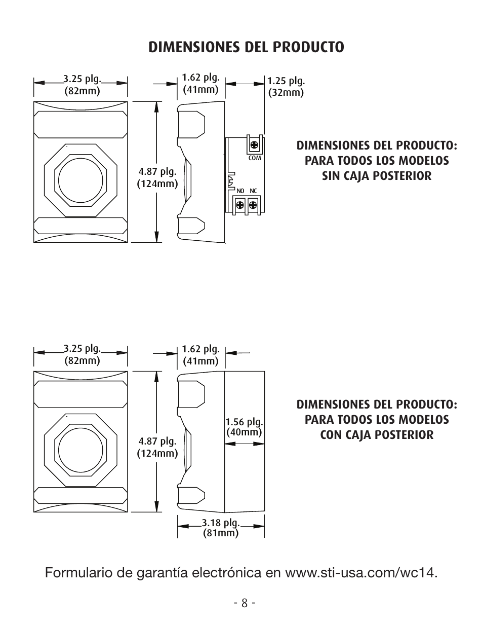 Dimensiones del producto | STI SS-2402E User Manual | Page 8 / 8