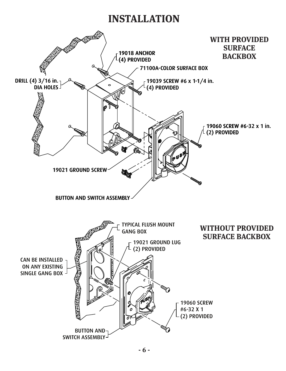 Installation, Without provided surface backbox, With provided surface backbox | STI SS-2108EX User Manual | Page 7 / 8