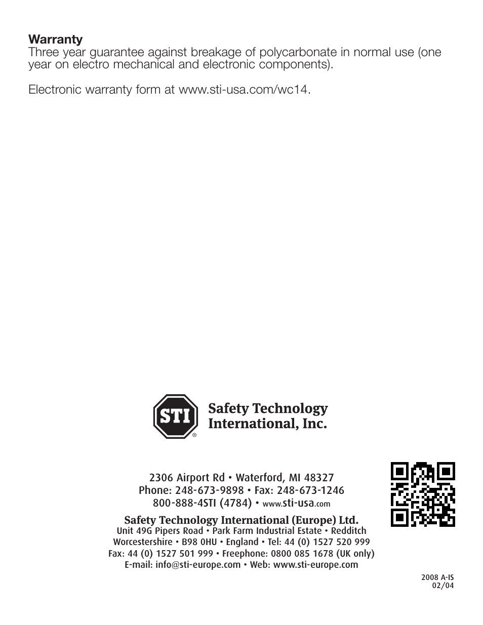 STI SS-2108EX User Manual | Page 8 / 8