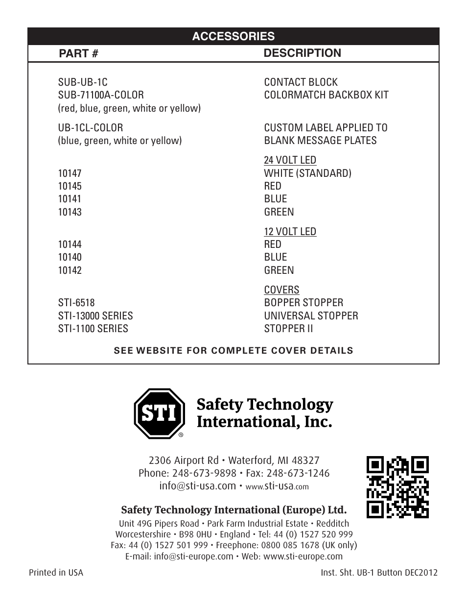 STI SUB-UB-1C User Manual | Page 8 / 8