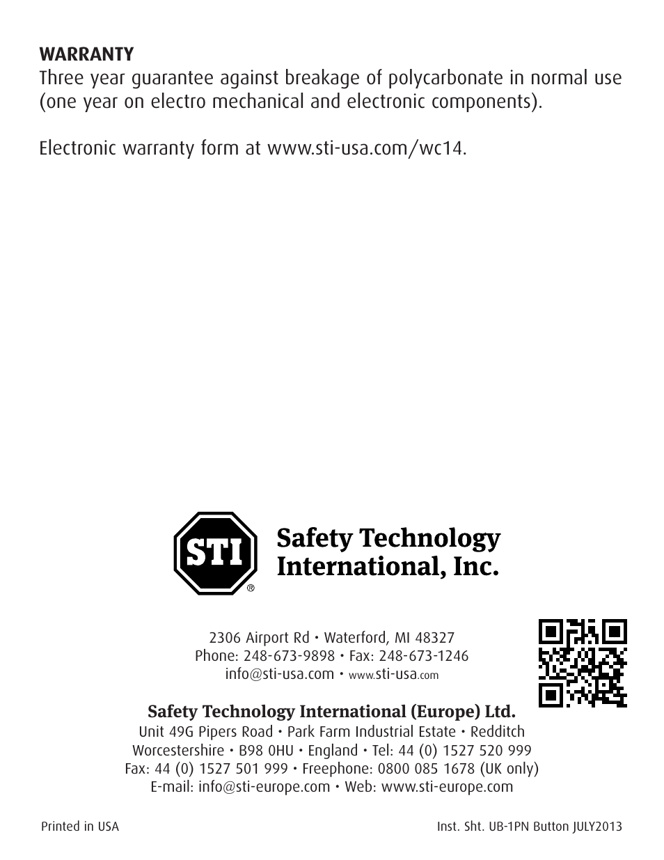 STI UB-1PN User Manual | Page 8 / 8