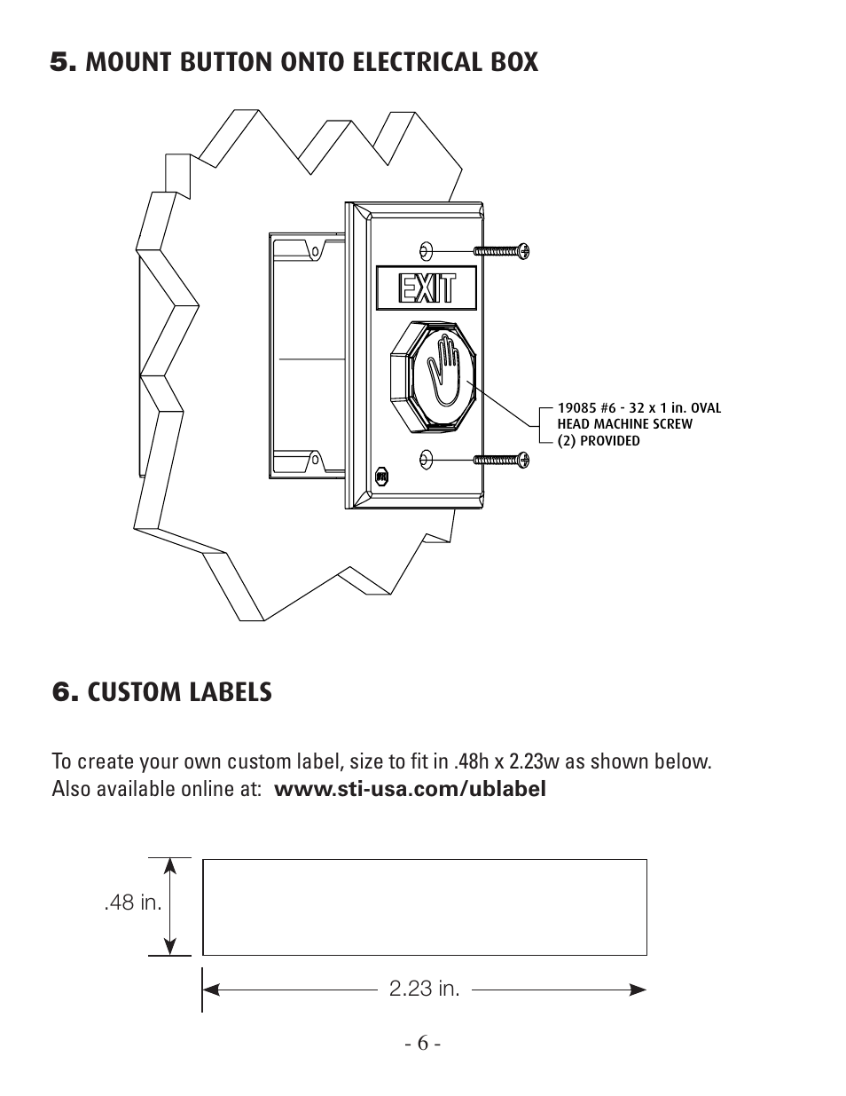 Mount button onto electrical box, Custom labels, Diffuser | STI UB-1TF User Manual | Page 6 / 8