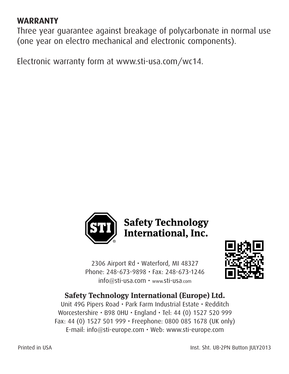 STI UB-2PN User Manual | Page 8 / 8