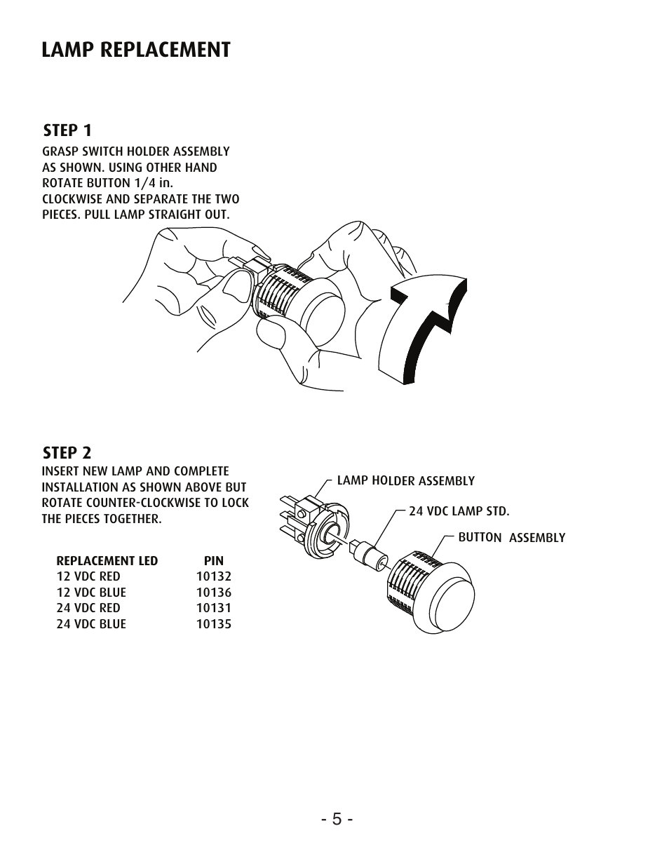 Lamp replacement, Step 1, Step 2 | STI SL-2407 User Manual | Page 5 / 8