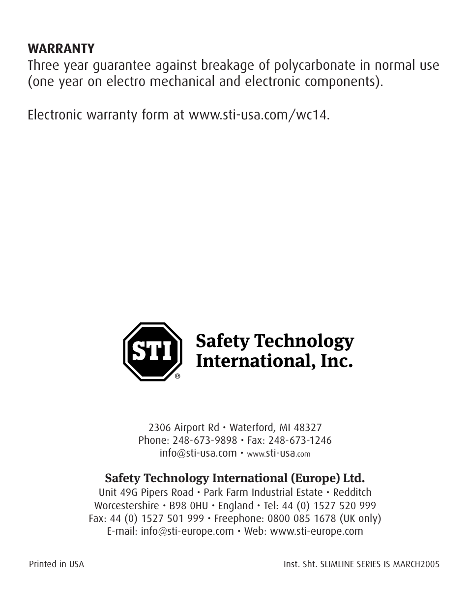 STI SL-2407 User Manual | Page 8 / 8