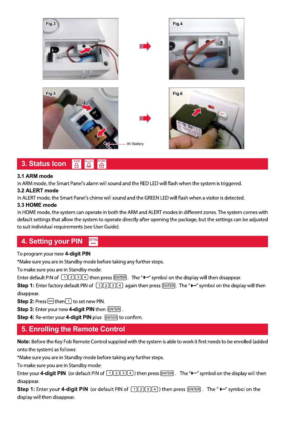 Status icon, Setting your pin 5. enrolling the remote control | STI WS100SG2 User Manual | Page 3 / 4