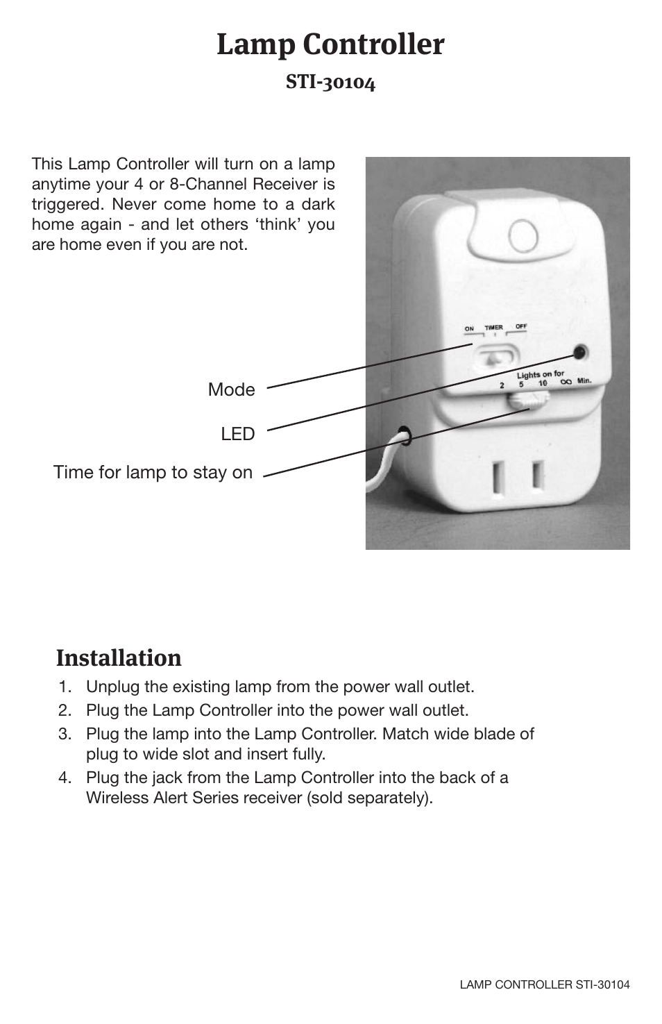 STI 30104 User Manual | 2 pages