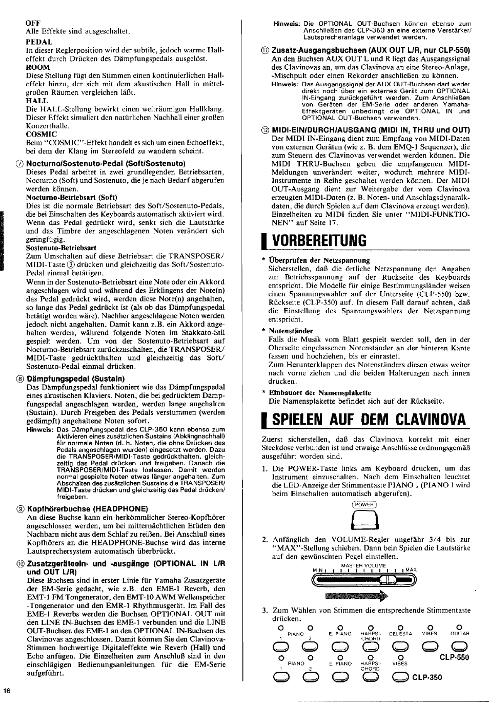 I vorbereitung, I spielem auf dem clavinova, Vorbereitung | Spielen auf dem clavinova, Spielem auf dem clavinova | Yamaha CLP-350 User Manual | Page 10 / 19