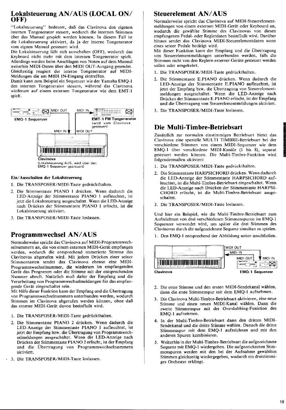 Lokalsteuerung an/aus (local on/ off), Programmwechsel an/aus, Steuerelement an/aus | Die multi-timbre-betriebsart | Yamaha CLP-350 User Manual | Page 13 / 19