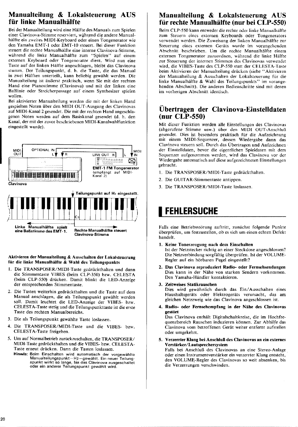 I fehlersuche, Übertragung der clavinova, Einstelldaten (nur clp-550) | Fehlersuche | Yamaha CLP-350 User Manual | Page 14 / 19