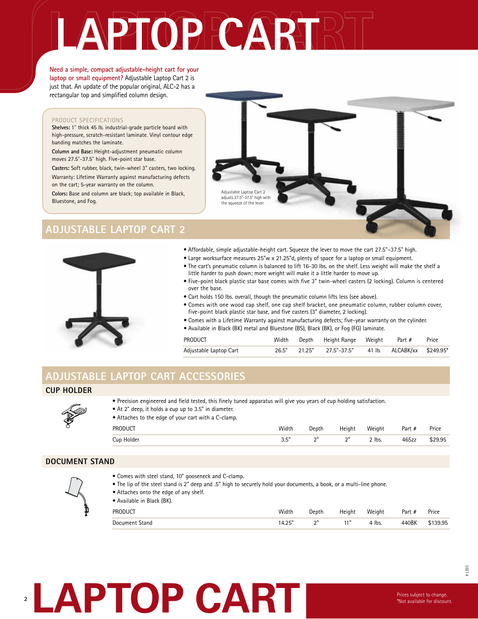 Anthro Adjustable Laptop Cart 2 Spec Guide User Manual | 2 pages