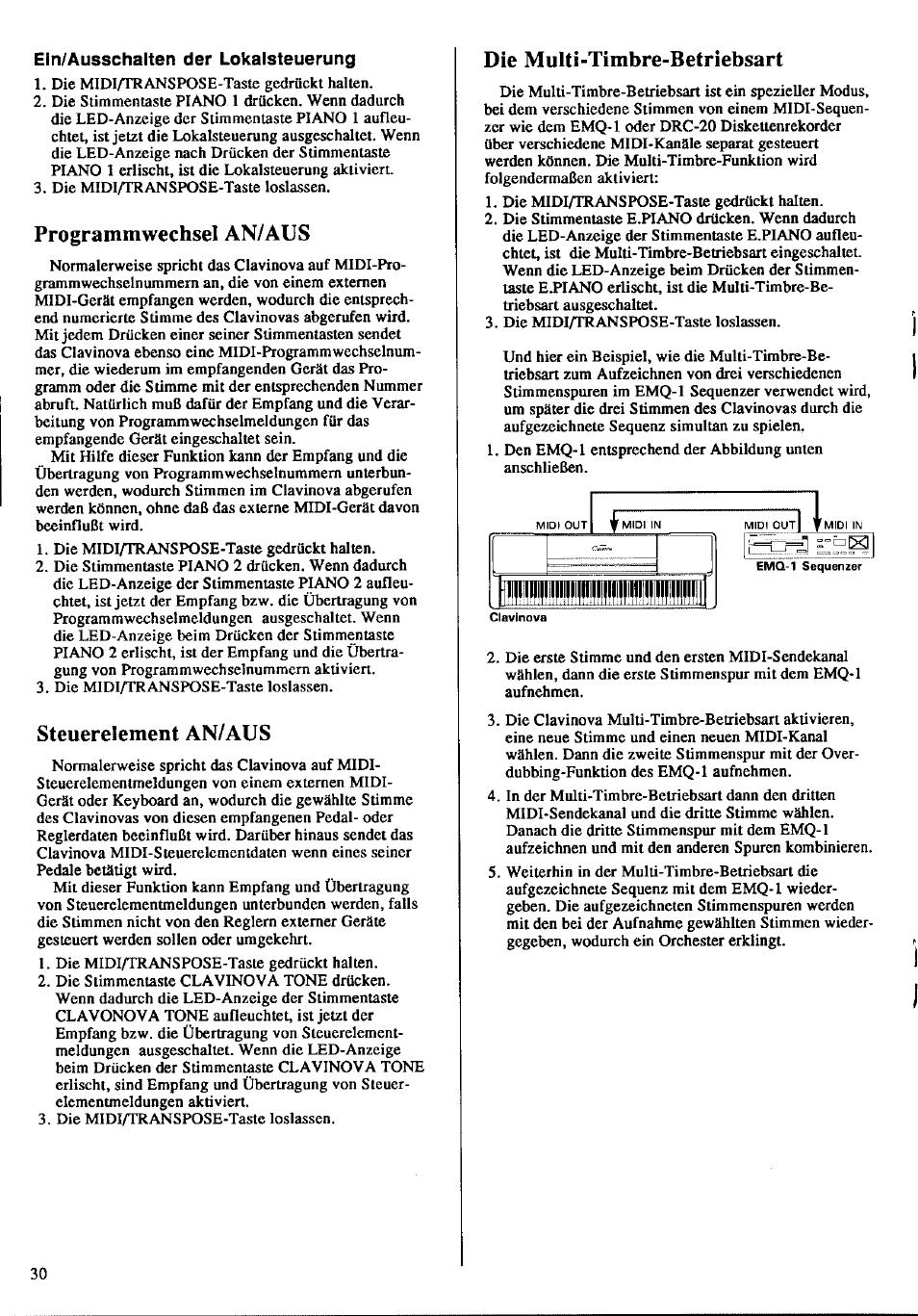 Programmwechsel an/aus, Steuerelement an/aus, Die multi-timbre-betriebsart | Yamaha Clavinova CLP-360 User Manual | Page 20 / 28