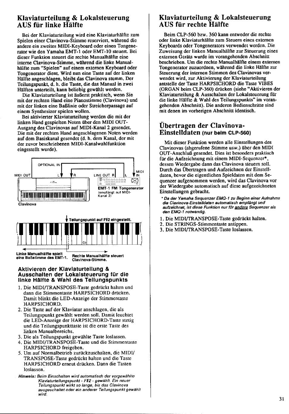 Übertragen der clavinova-einstelldaten (nur, Beim clp-560), Übertragen der clavinova- einstelldaten | Yamaha Clavinova CLP-360 User Manual | Page 21 / 28